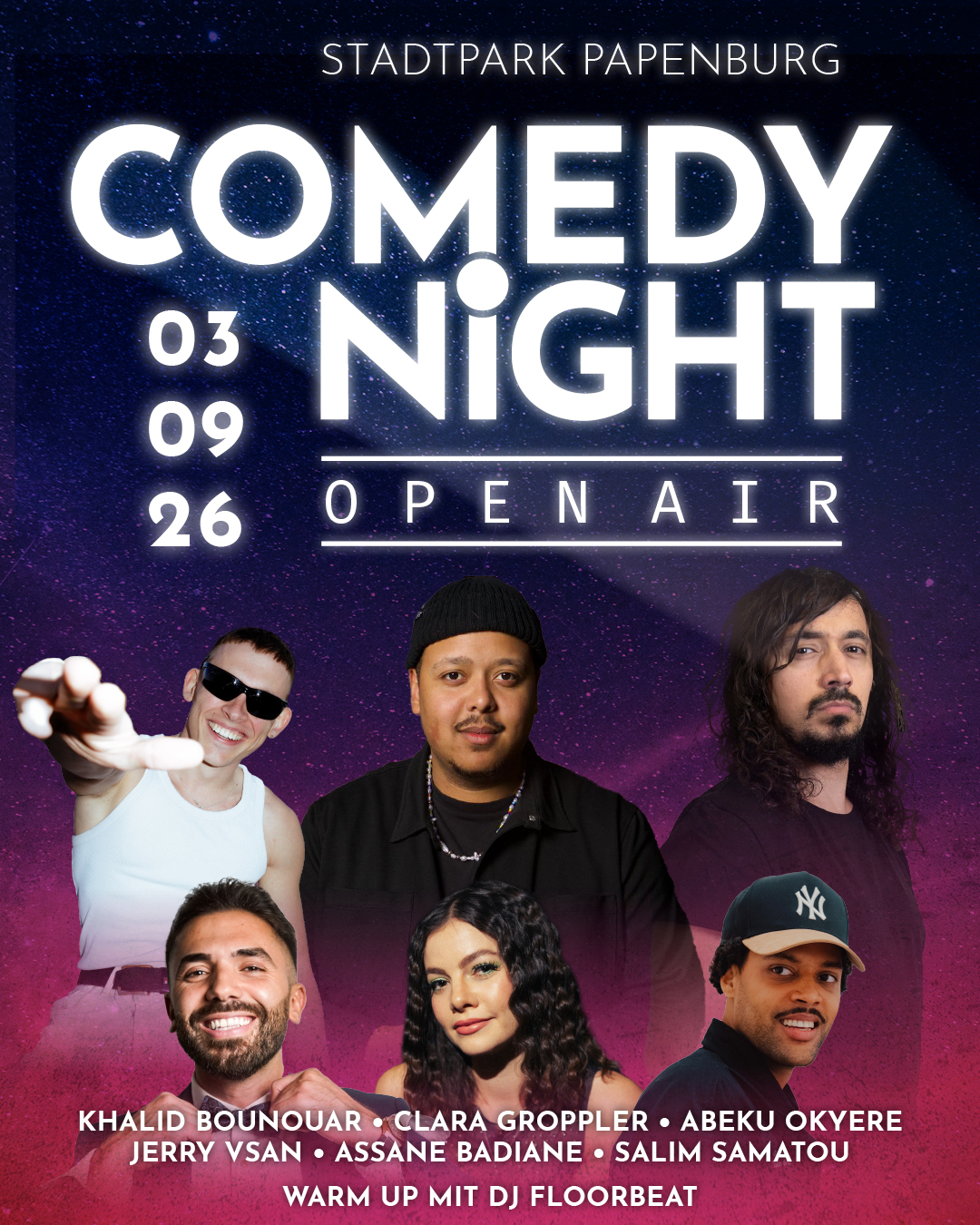 Comedy Night Papenburg Open Air mit Khalid Bounouar, Maria Clara Groppler, Abeku Okyere, Jerry Vsan, Assane Badiane und Salim Samatou